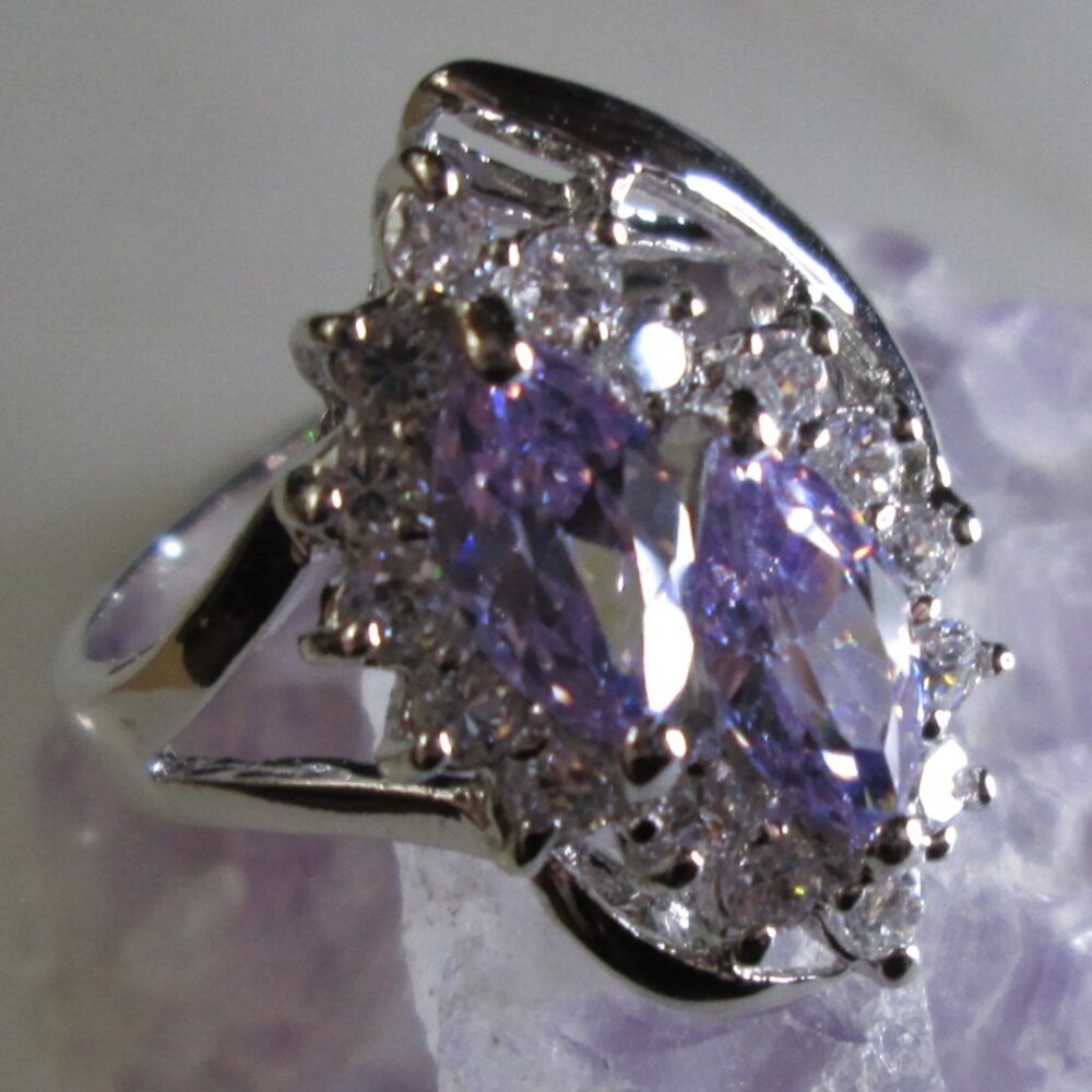 Lilac Double Marquise and clear CZ Cocktail Ring